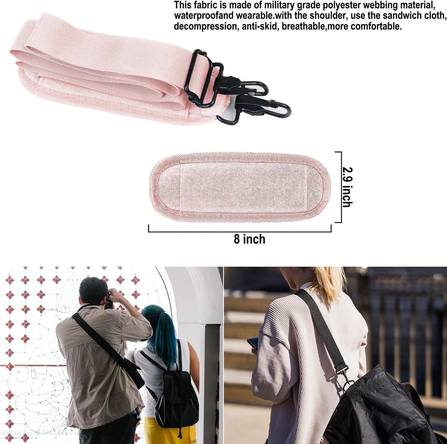 Correa hombro ajustable 56pulg para laptop rosa