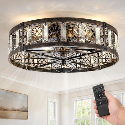 Ventilador techo enjaulado 20pulg candelabro cristal rústico