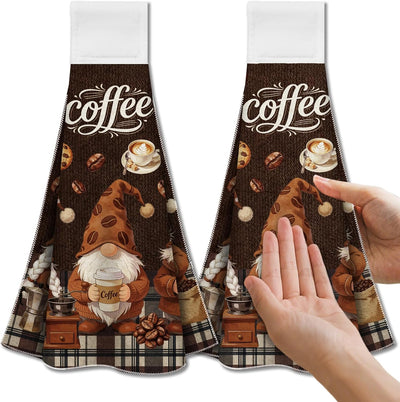 Juego de 2 toallas de cocina colgantes con gnomos de café microfibra suave
