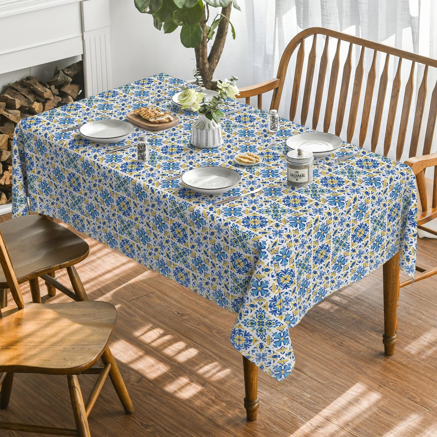 Mantel rectangular azul Talavera 60 x 84 pulgadas para fiestas y decoración