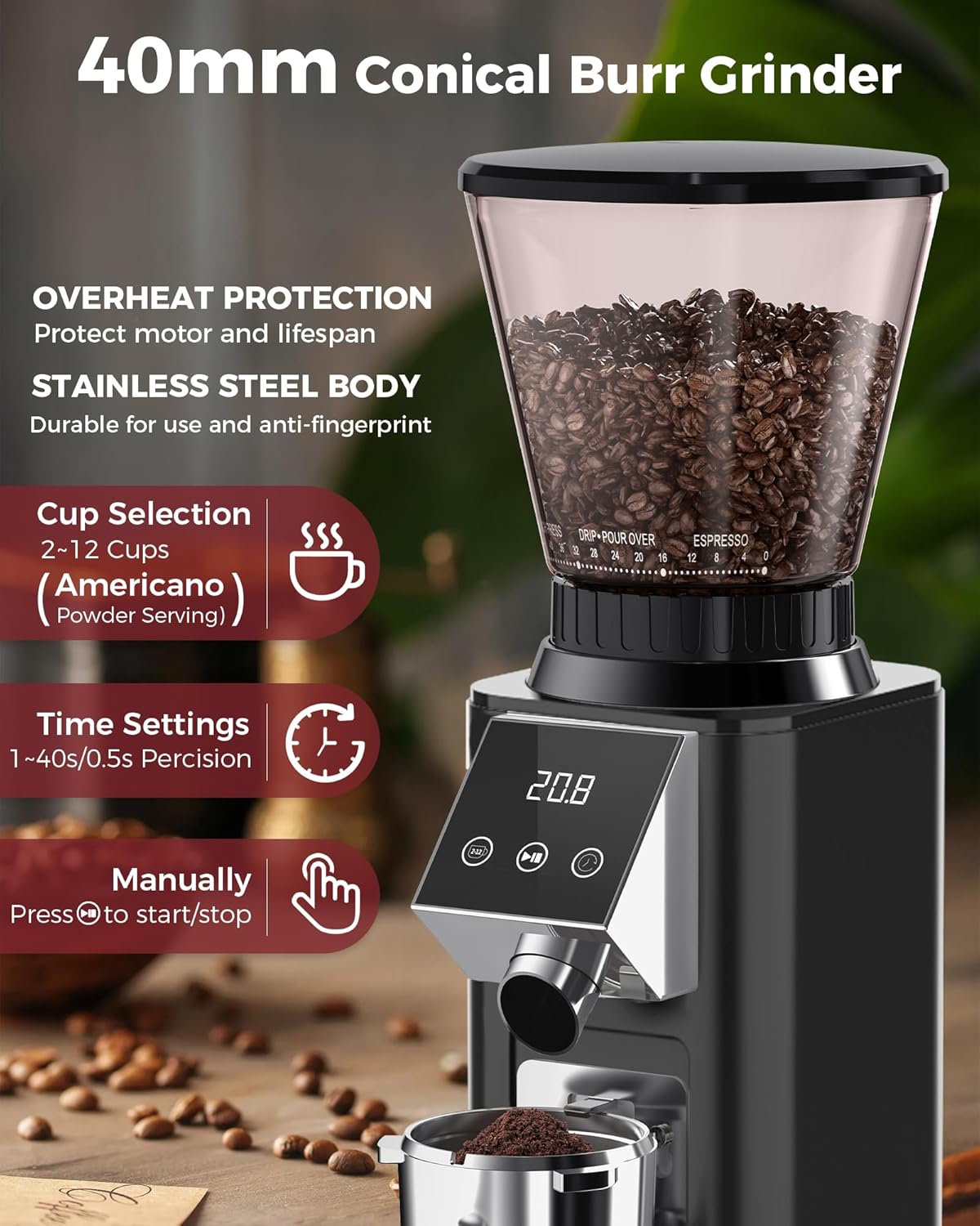 Molinillo café rebabas cónicas G1 con escala negra