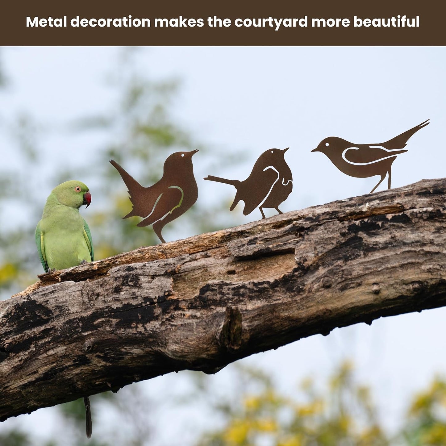 5 Pzas Estatuas Pájaros Metal Oxidado Decoración Jardín