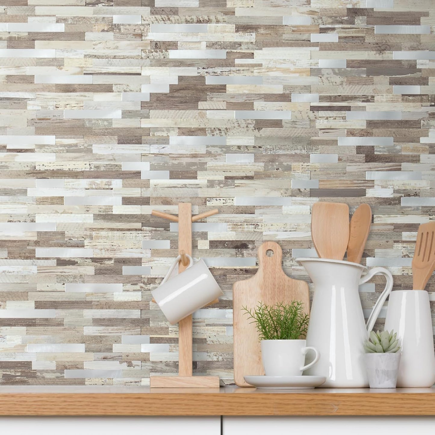 Protector salpicaduras baño PVC madera beige