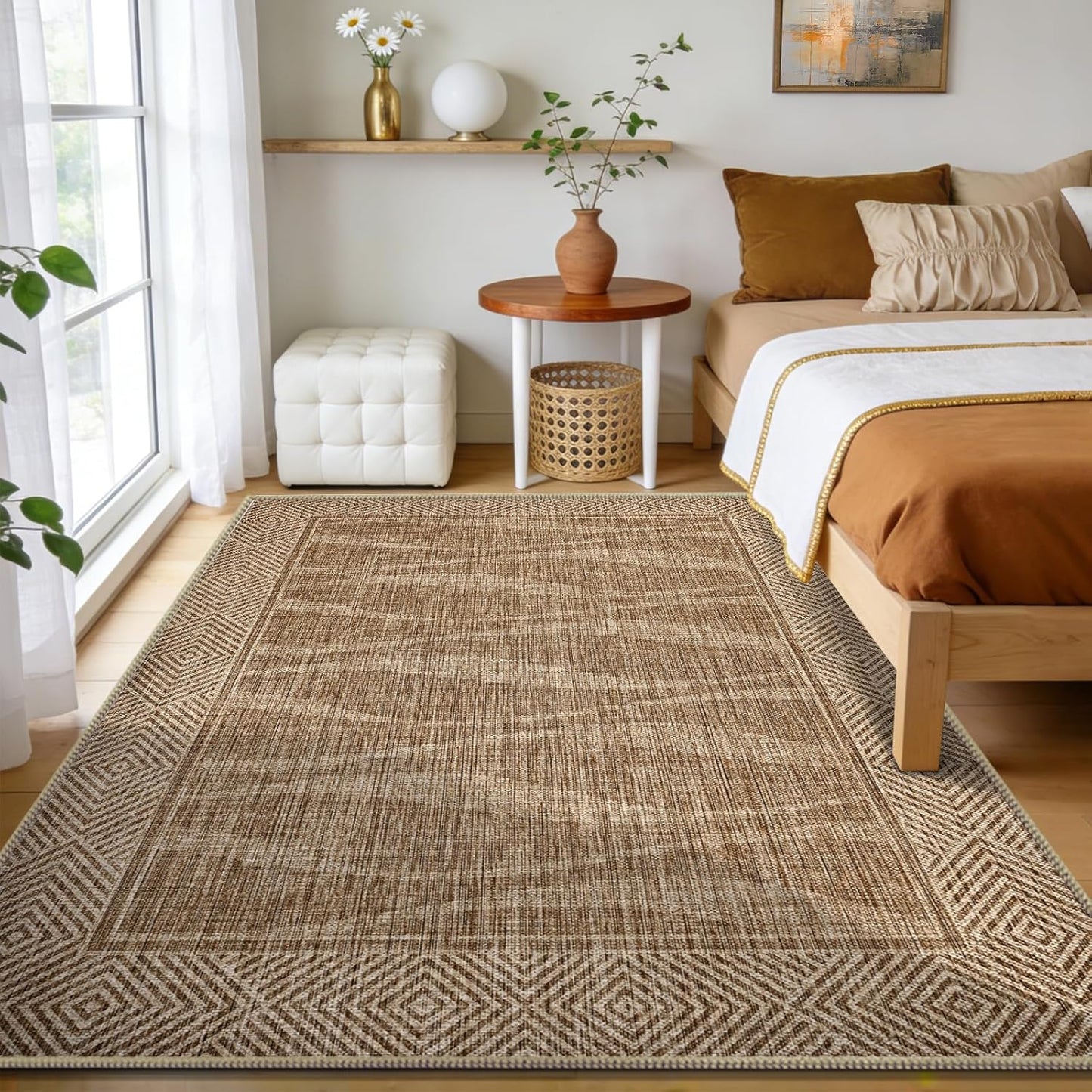 Alfombra yute 5x7ft antideslizante con borde goma para interiores