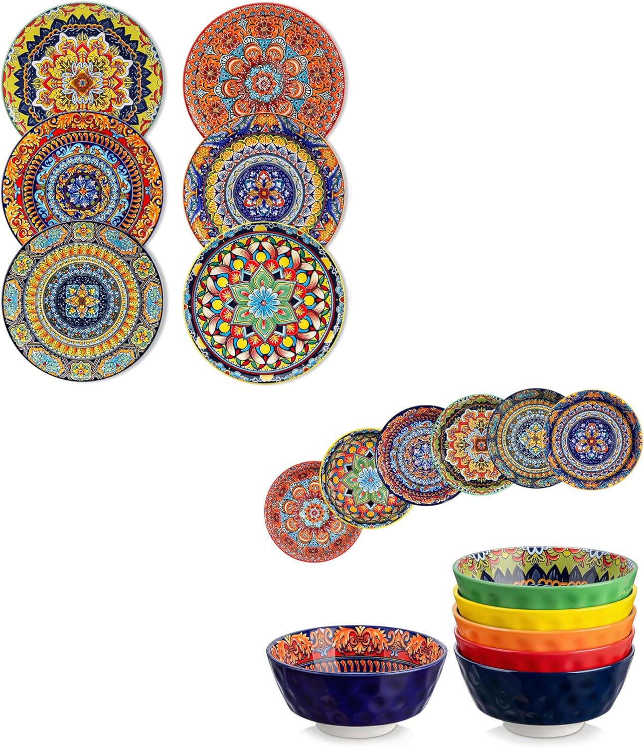 Set 6 Platos Postre Bohemio 8.5pulg Cuencos Cereales 26oz