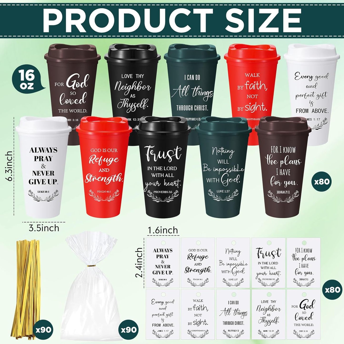 Tazas café cristianas 16oz reutilizables con versículos