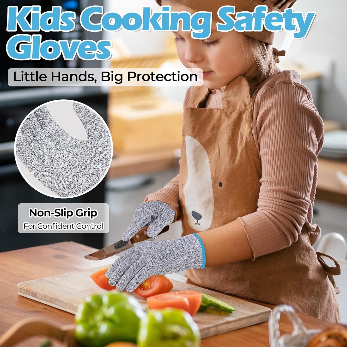 Guantes cortar niños seguridad alimentaria