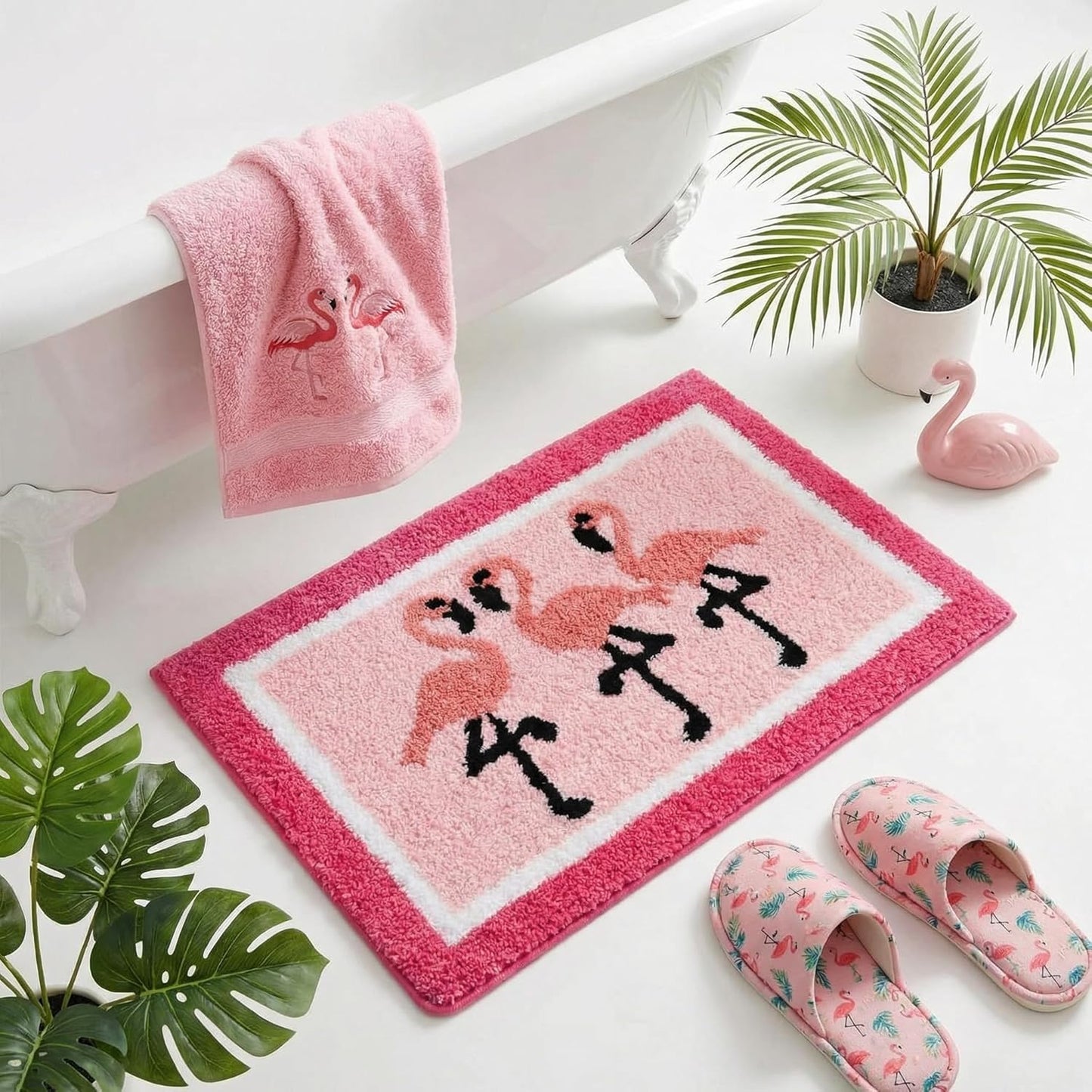 Tapete baño flamenco rosa 24x16pulg antideslizante