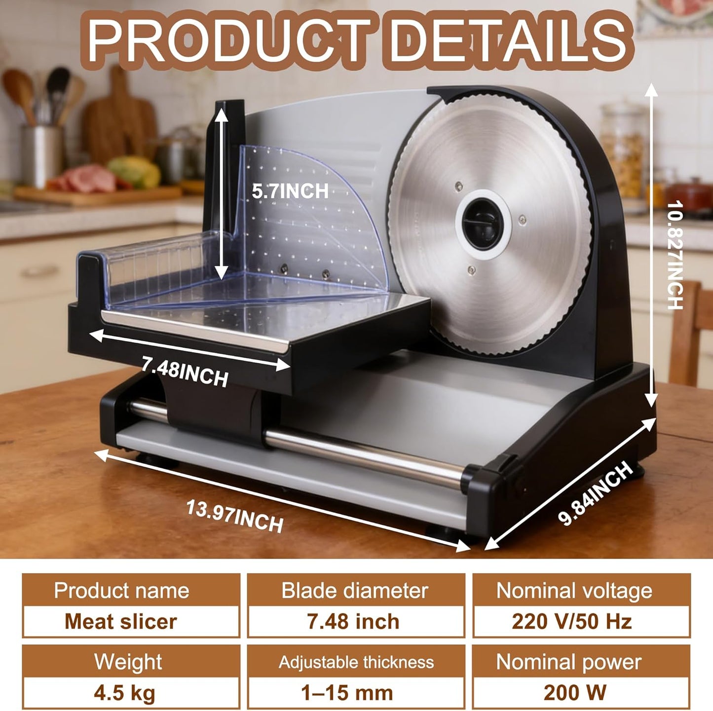 Cortador de carne eléctrico 200W con 3 cuchillas acero inox 7.5"