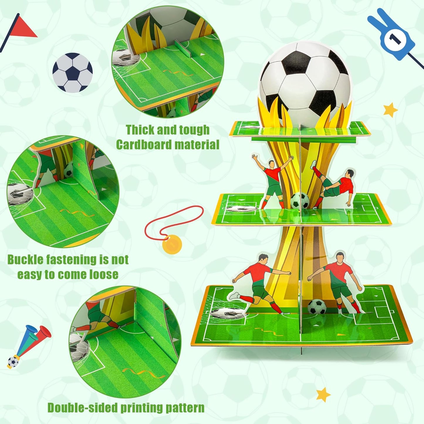 Soporte para cupcakes de fútbol con torre de 3 niveles