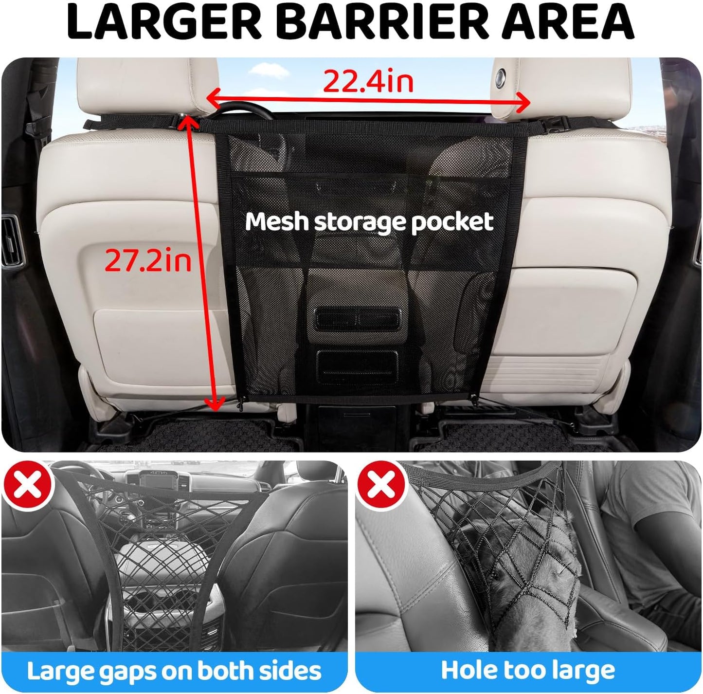Barrera red coche para perros con organizador malla