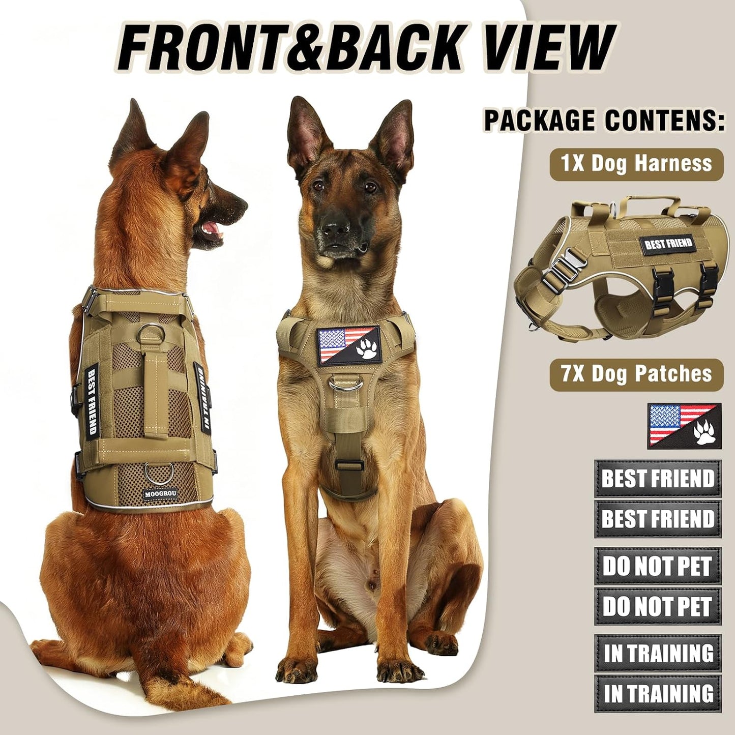 Arnés táctico perros grandes con hebillas metal malla Molle