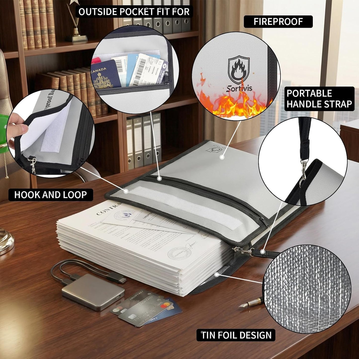 Bolsa documentos expandible ignífuga impermeable