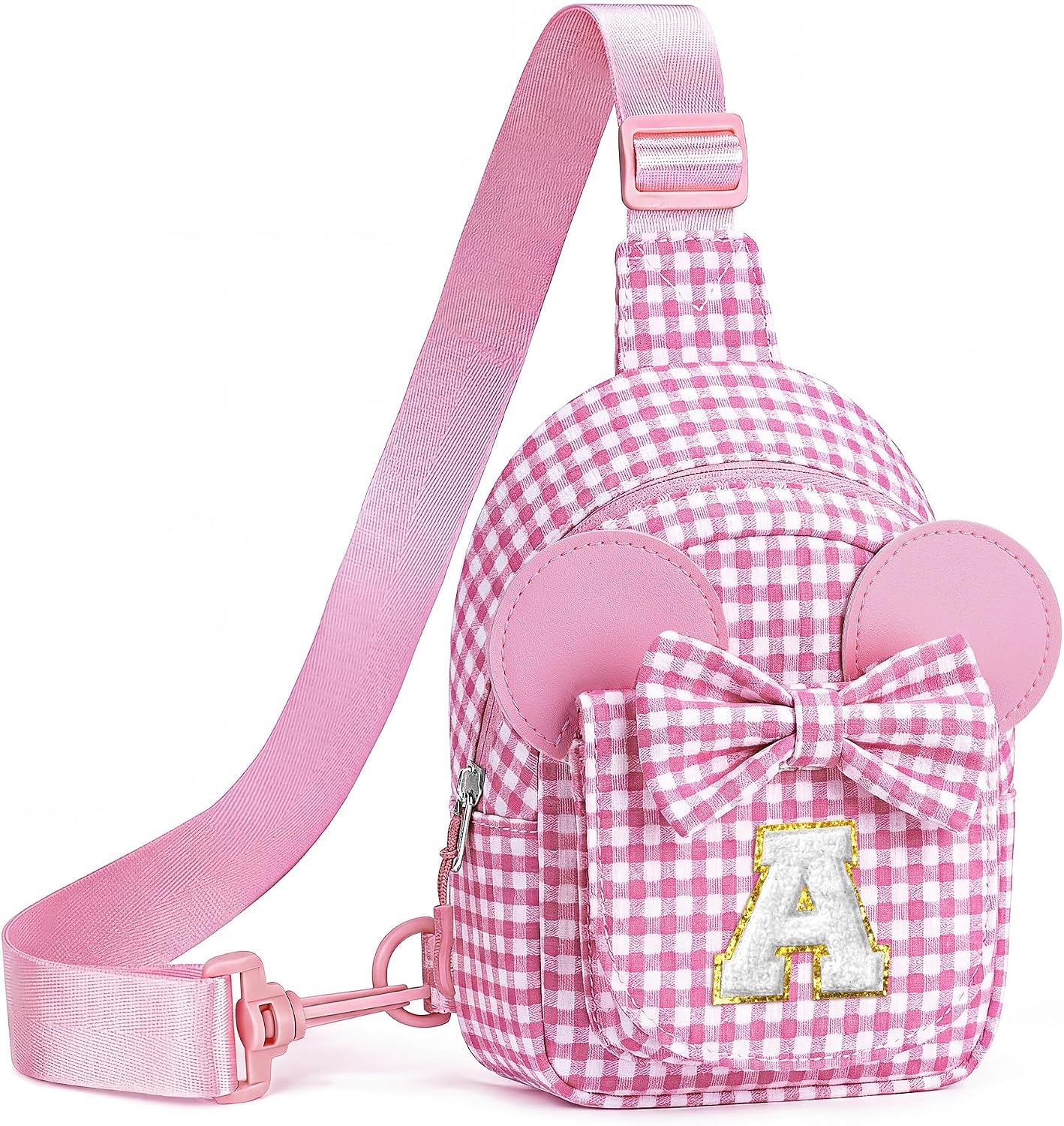 Bolsa bandolera para niña con inicial rosa
