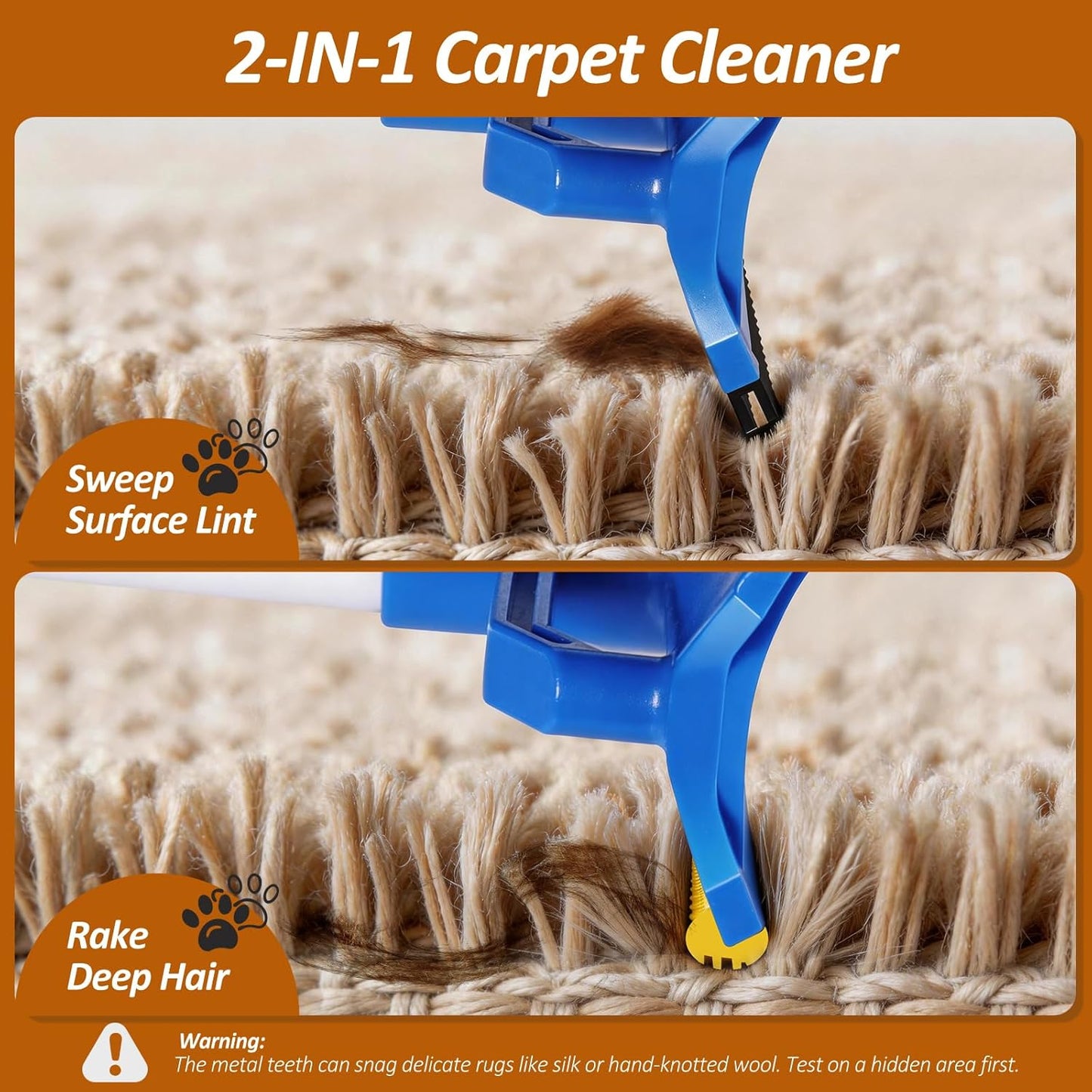Rastrillo alfombra mango ajustable 60pulg para mascotas con cepillo