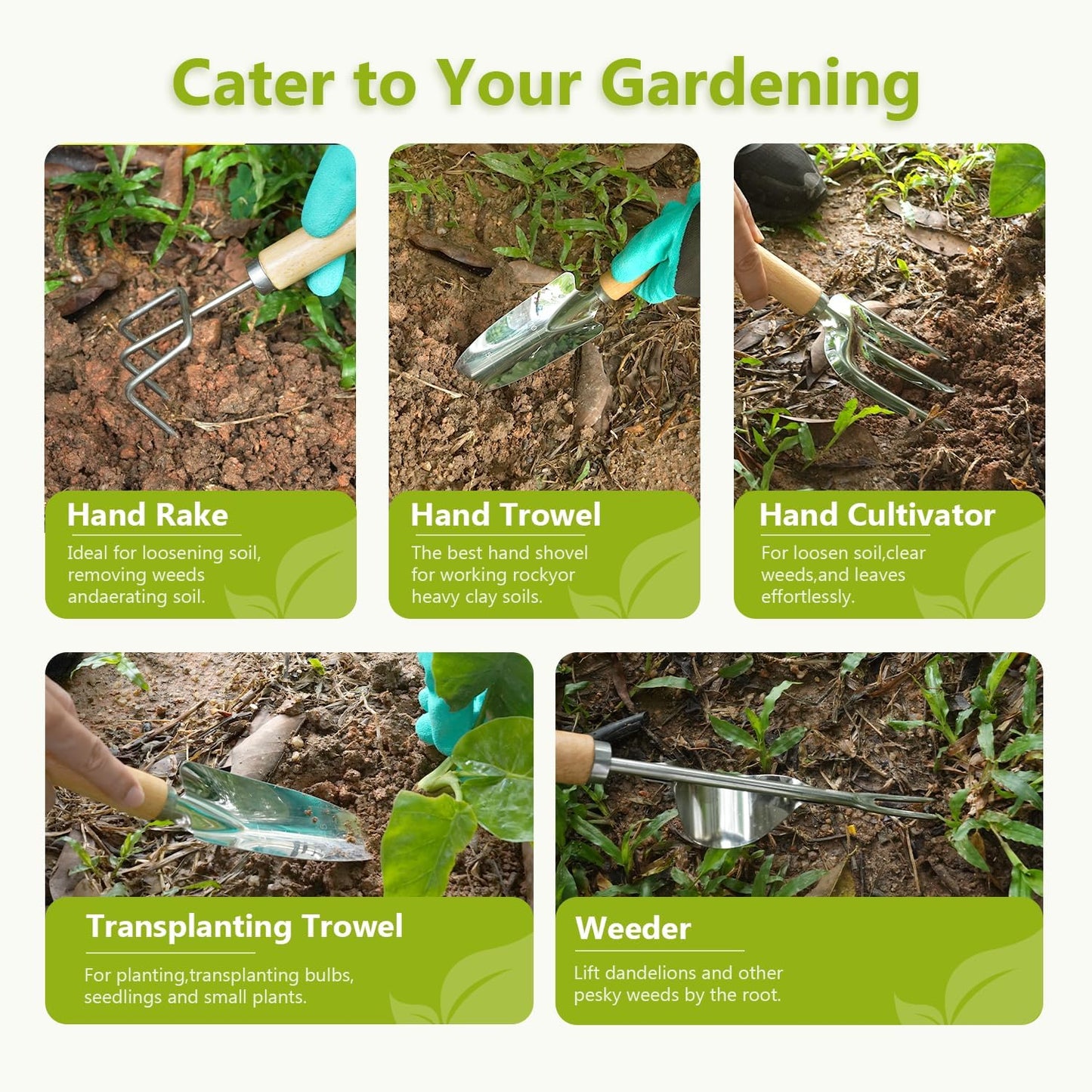 Set 9 herramientas jardinería con bolsa y guantes antiderrap