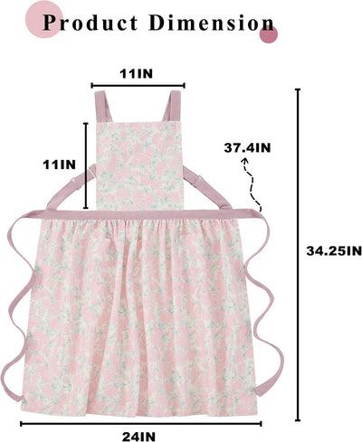 Delantal vintage para mujer con bolsillos floral rosa