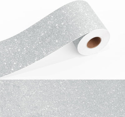 Papel tapiz autoadhesivo purpurina plateada 3.9x118pulg