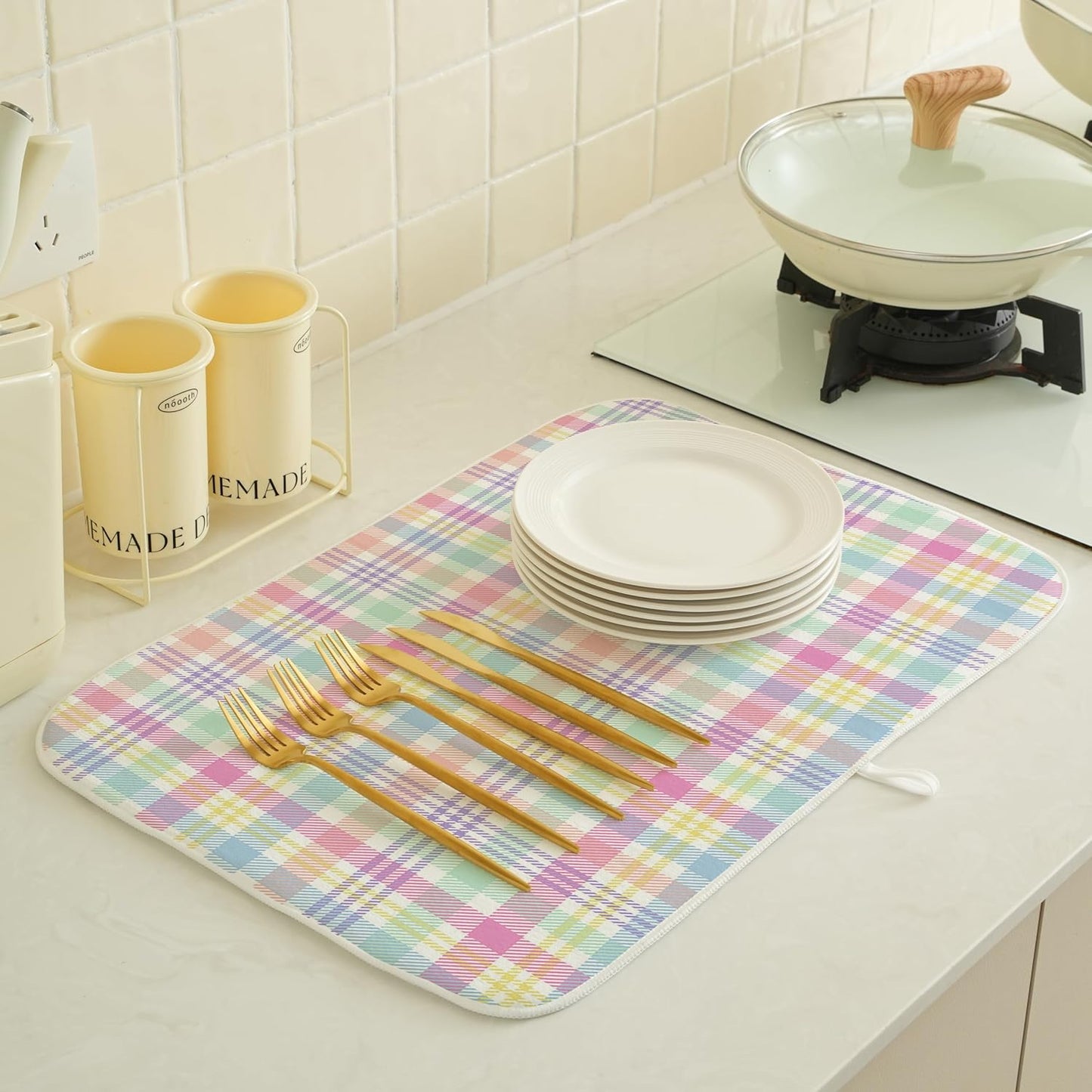 Tapete Secado Platos 18x24pulg Rosa Verde Hogar