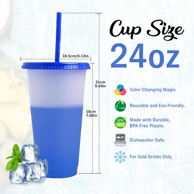 Vasos que cambian de color 24 oz con tapas y pajitas reutilizables