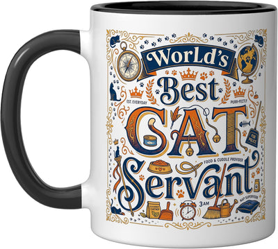Taza cerámica vintage con ilustración tipográfica negra y blanca