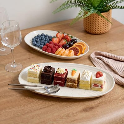 Set 2 Platos Cerámica Moteada Pascua Blancos Rústicos Brillantes