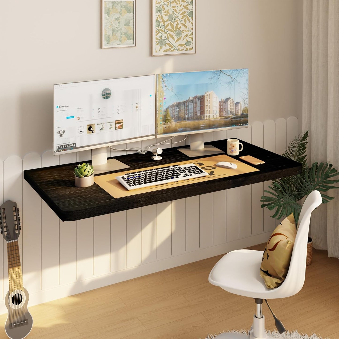 Mesa plegable para pared con estante madera pino 36x22 pulg
