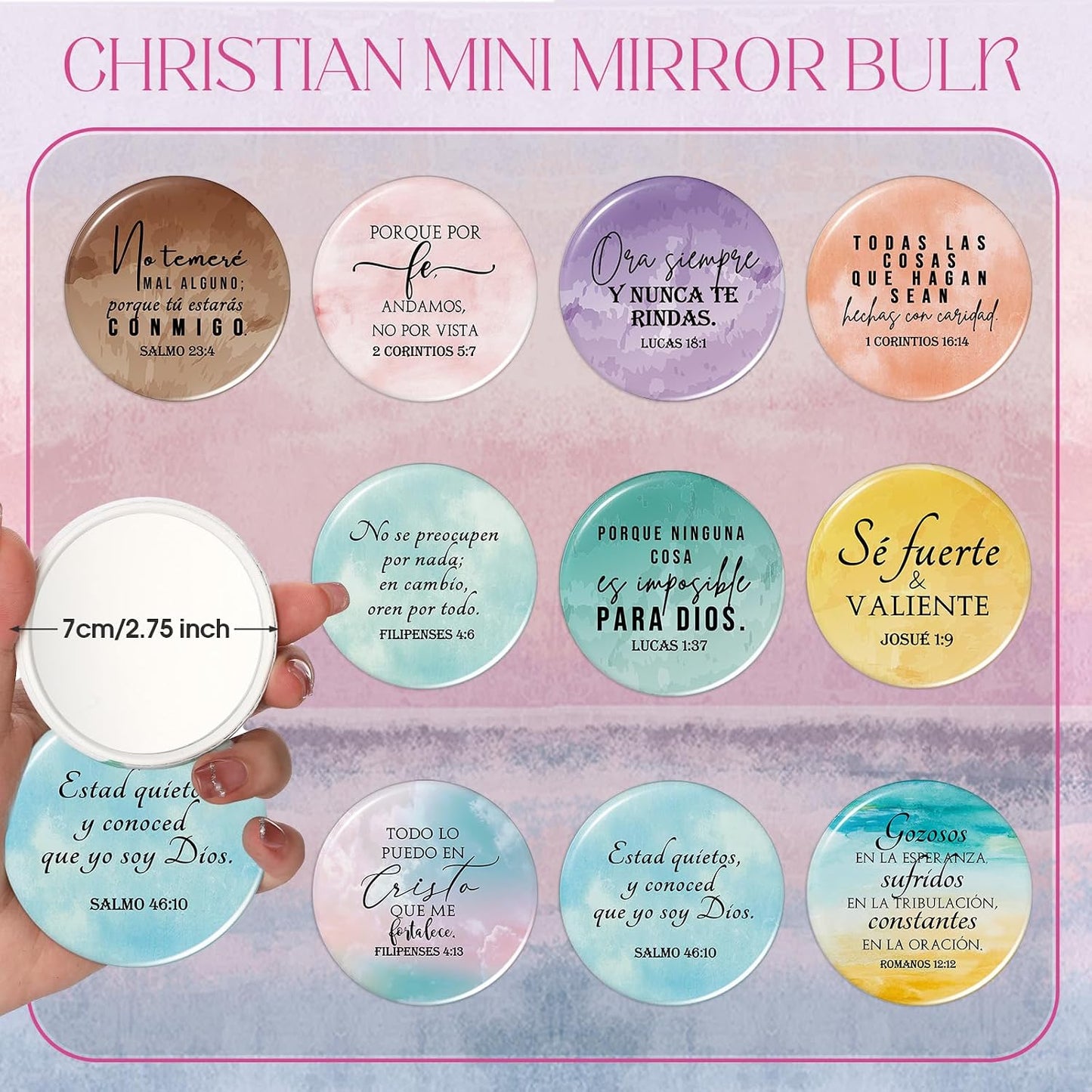 Set 30 regalos cristianos para mujer bolsas maquillaje espejos