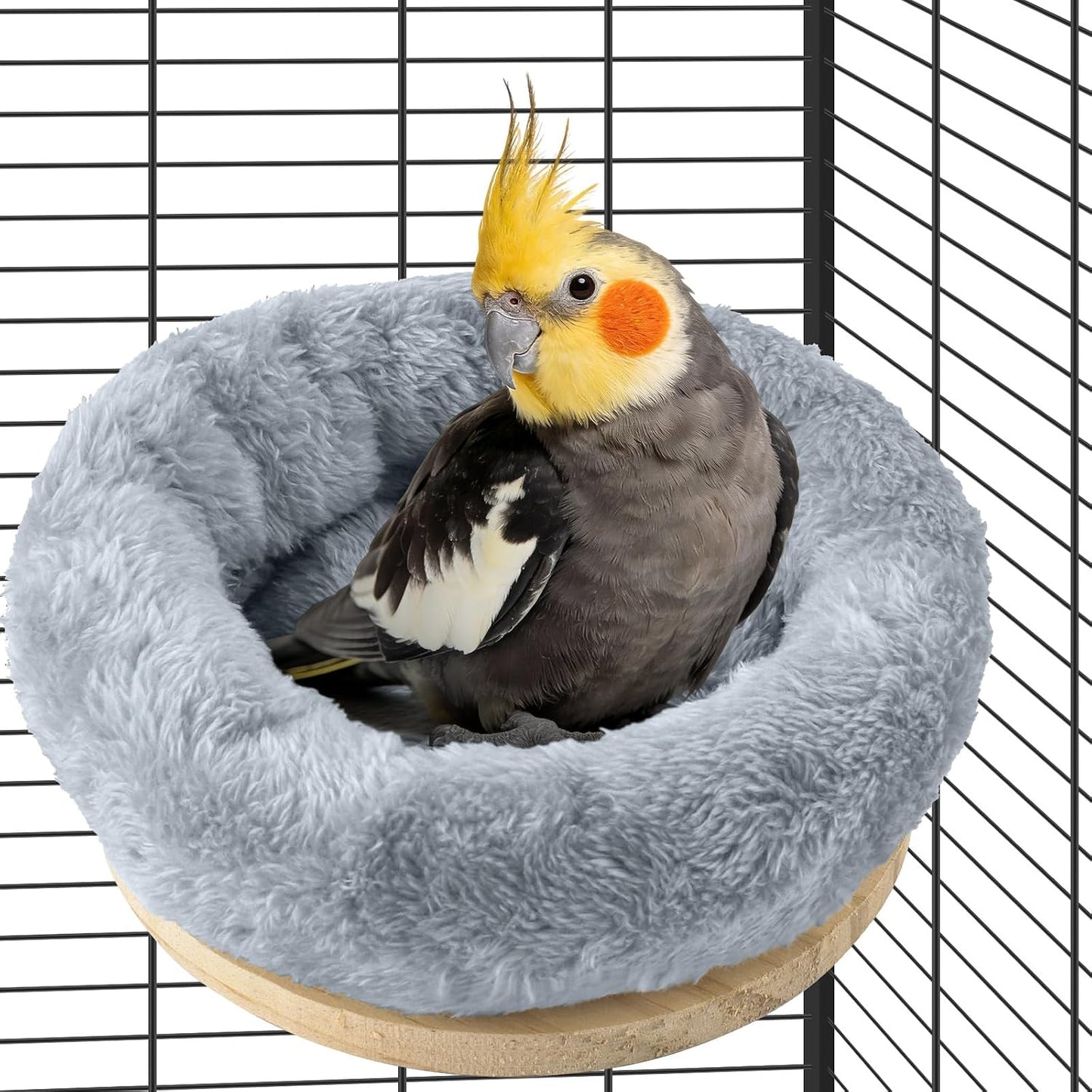Nido mediano para loros con hamaca felpa y plataforma perca cálida