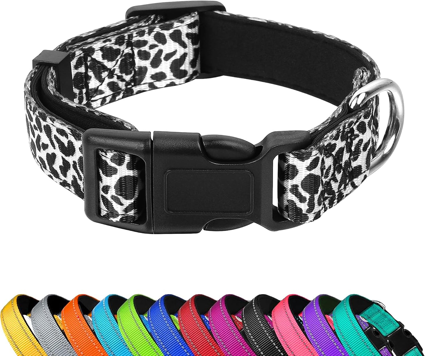 Collar perro reflectante neopreno acolchado negro blanco M