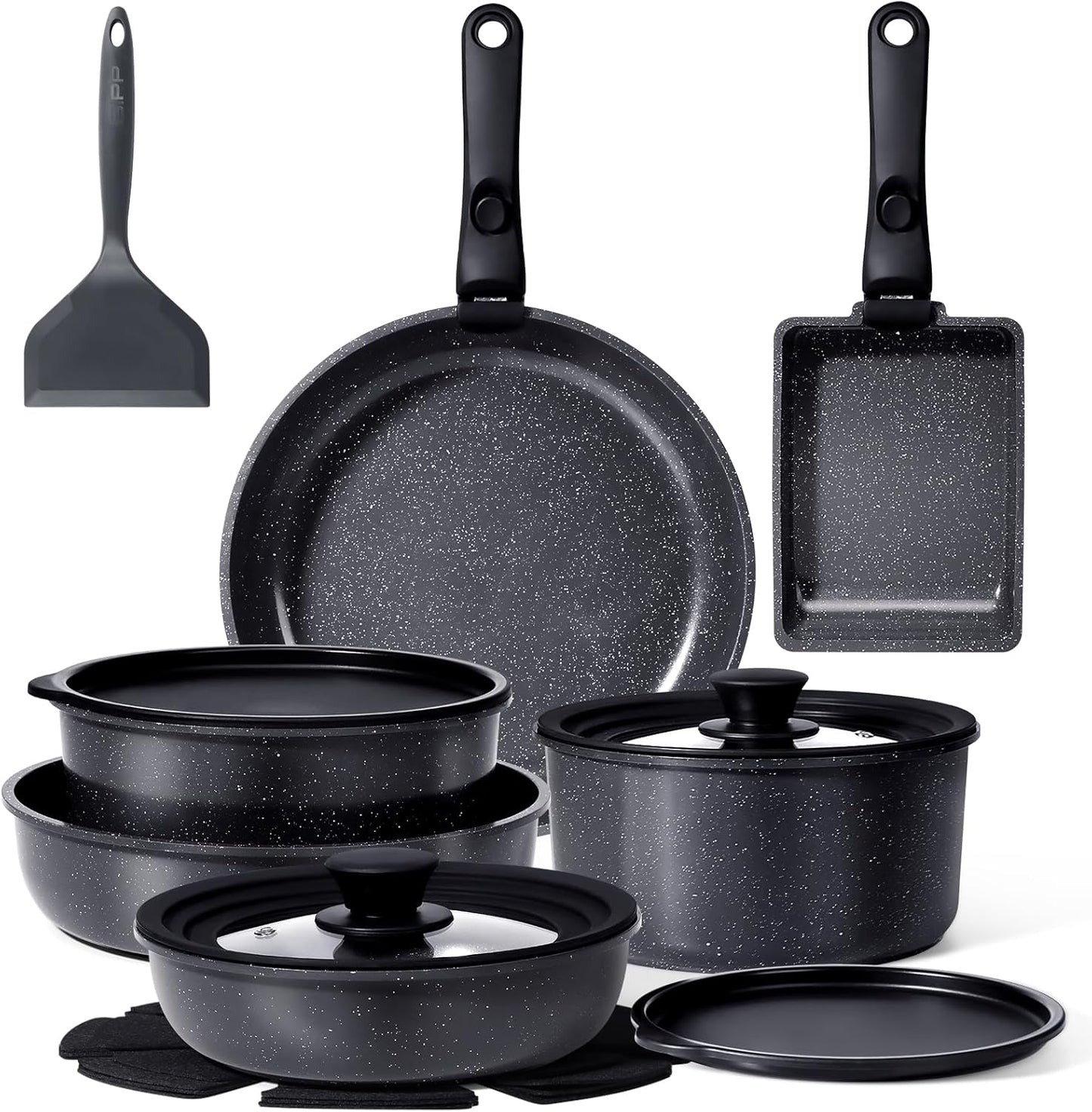 Set 17 pzas Ollas Cerámica Antiadherente Inducción Gris