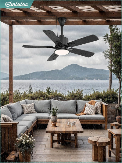 Ventilador techo exterior 42pulg luces IP65 motor CC 6 vel negro