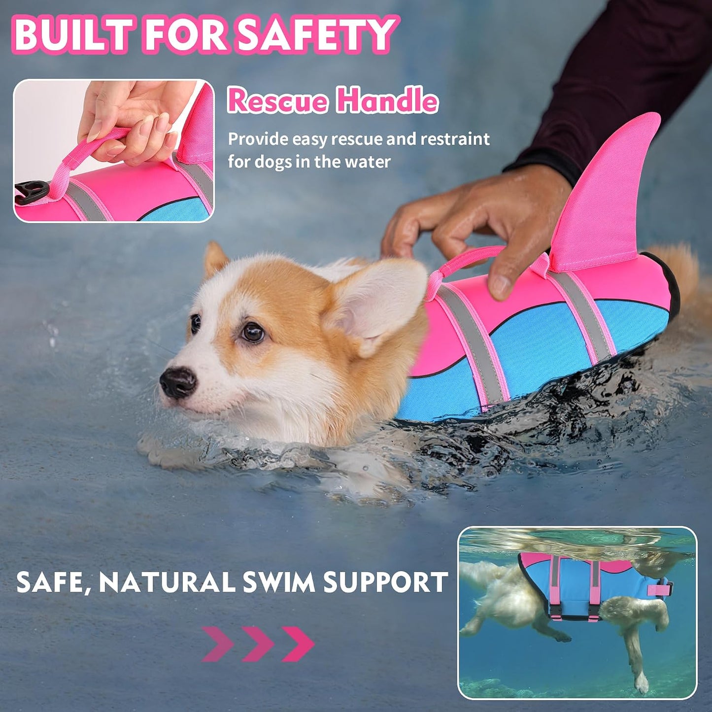 Chaleco salvavidas para perros ajustable flotante azul