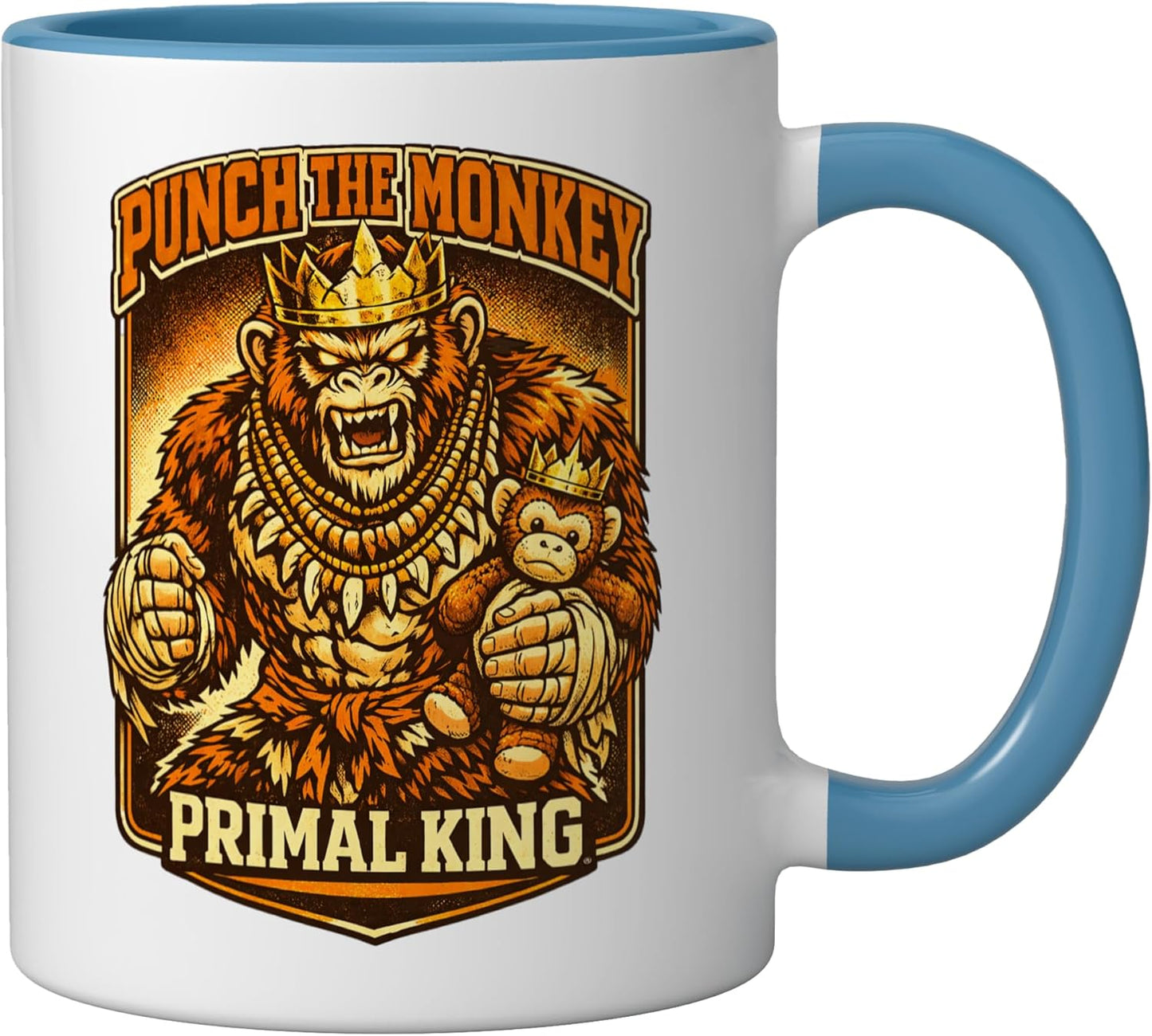 Taza cerámica Primal King Gorilla Punch The Monkey Ape Crown azul/blanco