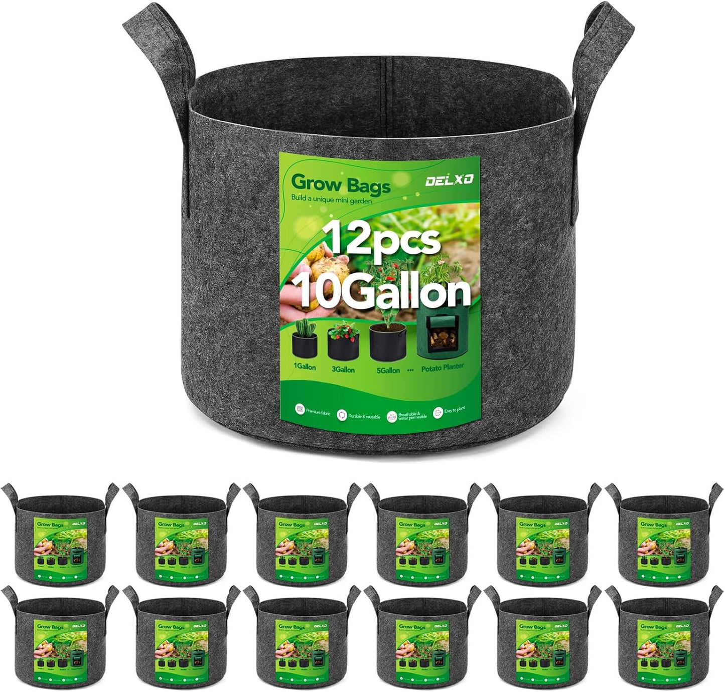 12 Pzas Macetas Tela Aireación 10gal Color Gris