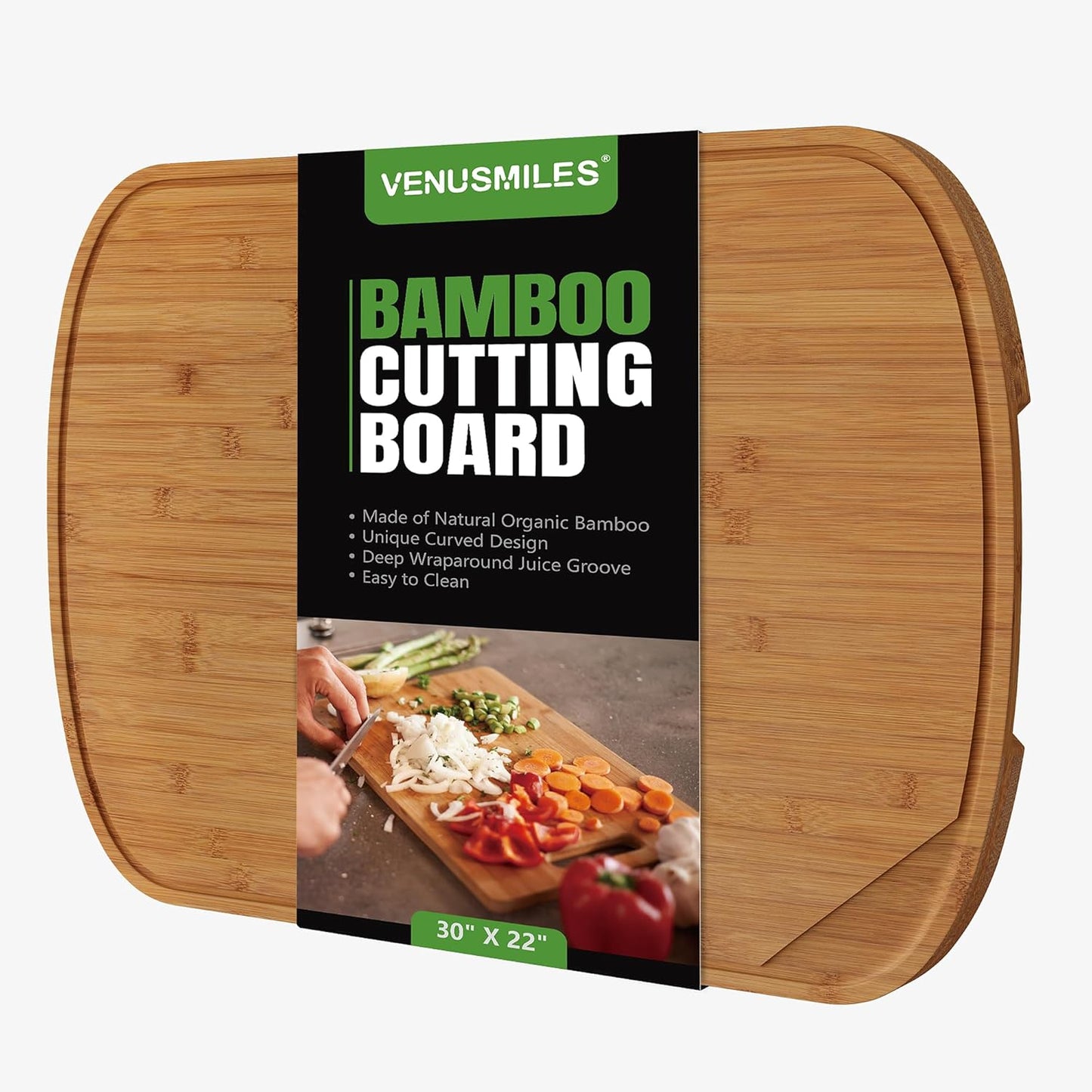 Tabla cortar bambú 30x22pulg ranuras profundas