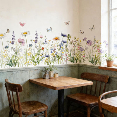 Adhesivo ventanal flores mariposas vintage para dormitorio niñas