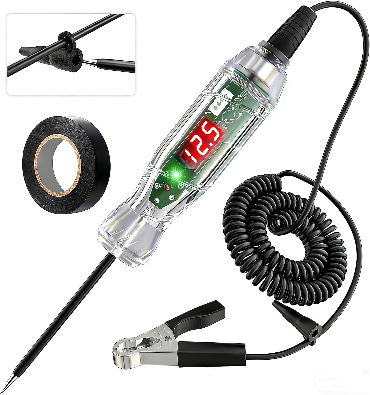 Luz prueba automotriz P60 LED 3-70V con voltímetro y sonda inox