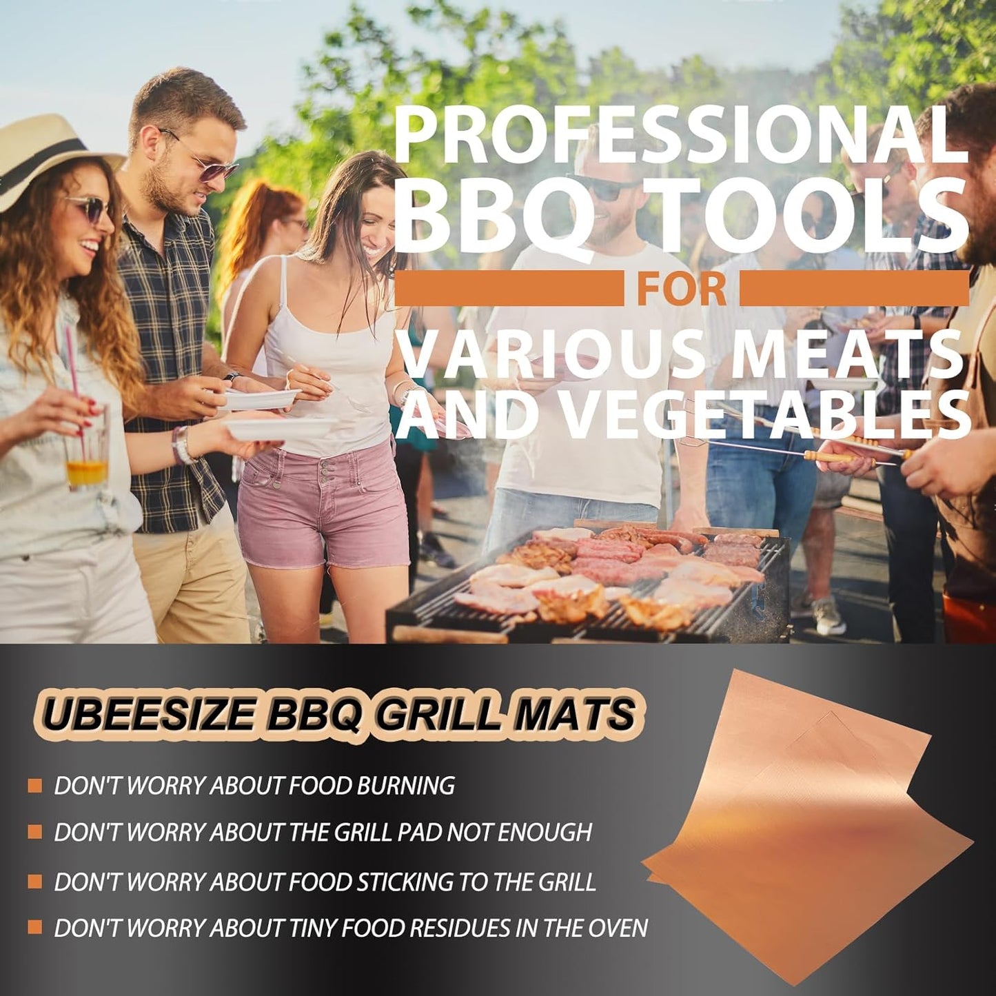 Alfombrillas cobre parrilla al aire libre set 6 antiadherentes