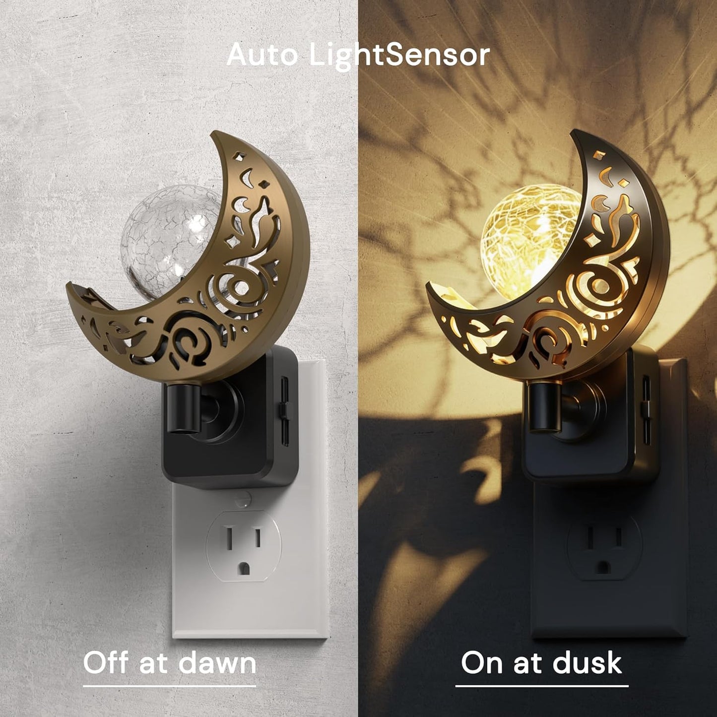 2 Luces Nocturnas Decorativas Globo Cristal Sensor Atardecer
