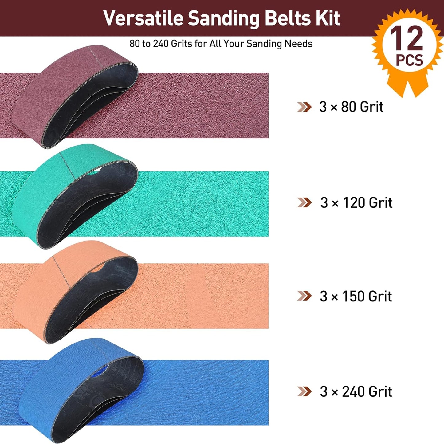 12 Bandas Lijado 3x21pulg Óxido Aluminio Carpintería