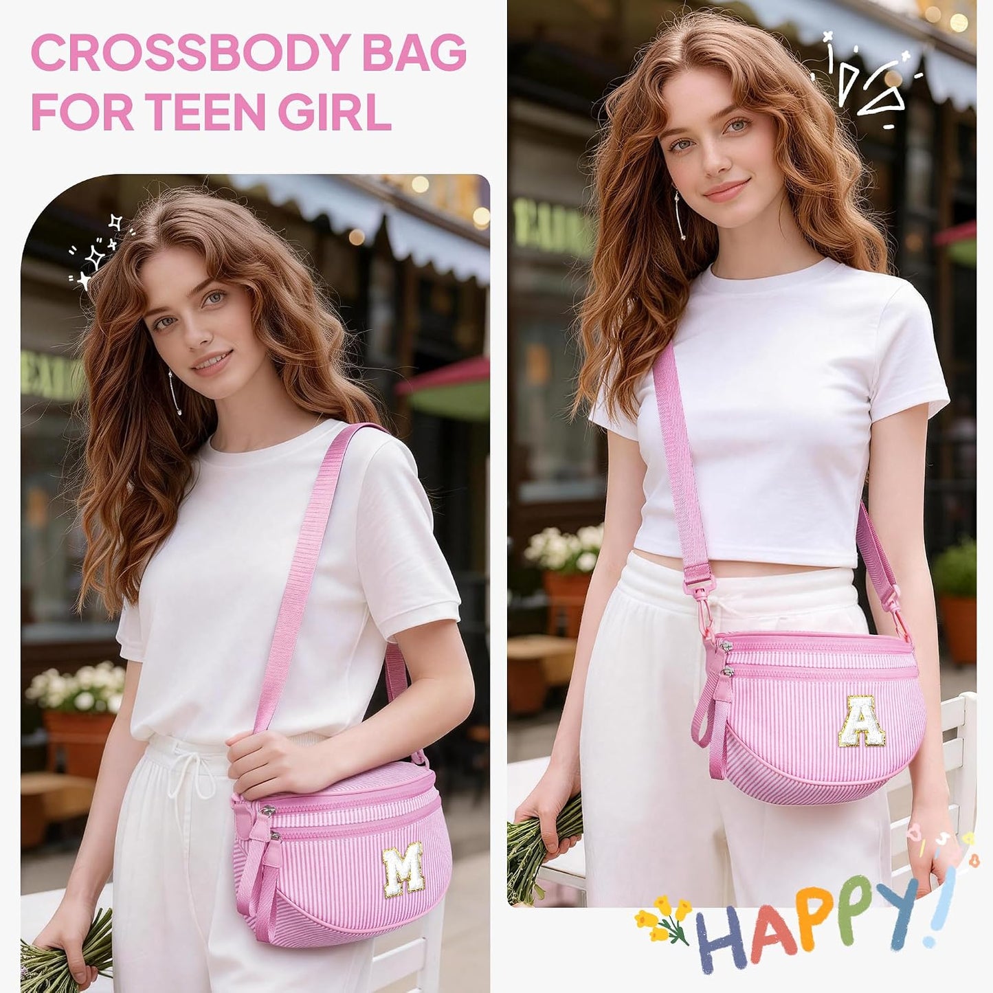 Bolsos cruzados para niñas con inicial Rosa