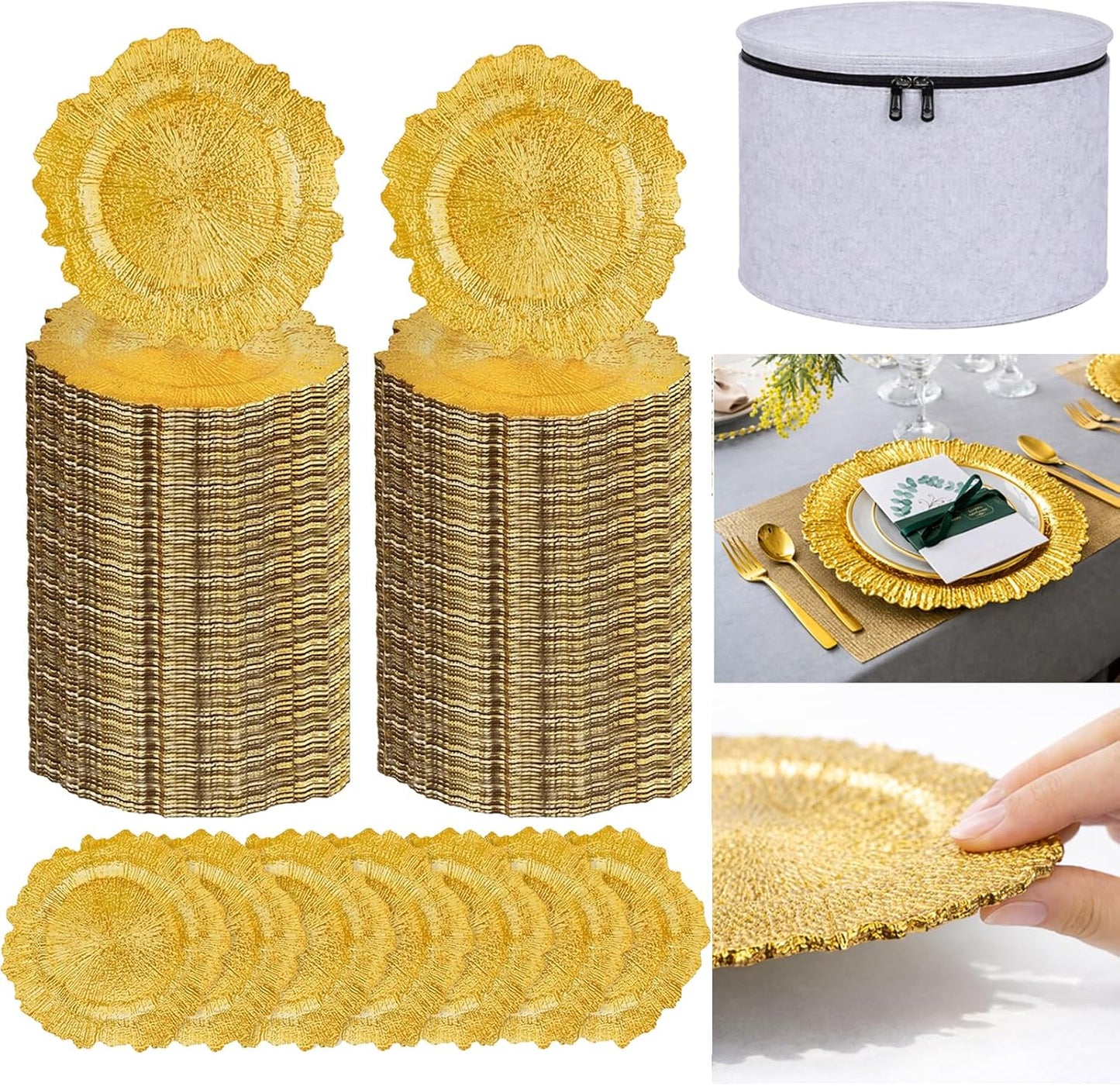 Set 100 Platos Carga Arrecife Oro Brillante 13pulg Reutilizables