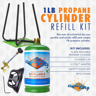 Tanque propano vacío 1lb con kit recarga CGA600 reutilizable