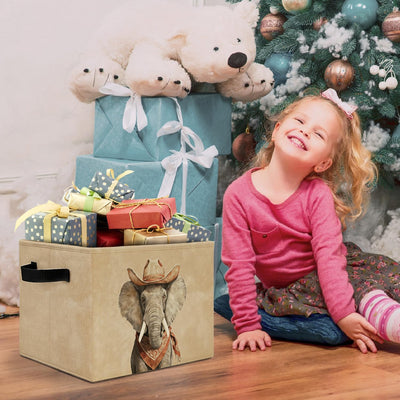 Caja almacenamiento elefante sombrero vaquero asas cesta plegable