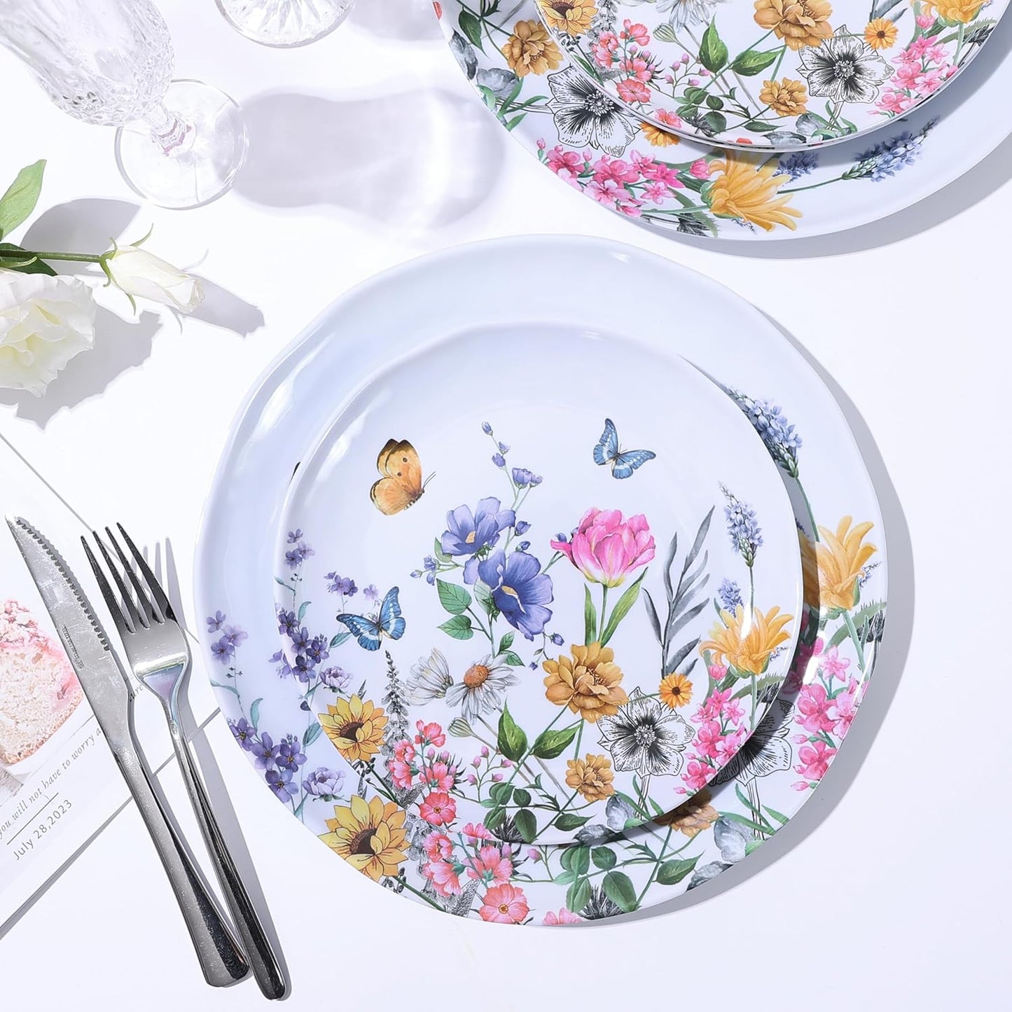 Set 12 Pzas Mesa Cerámica Flor Tapa Verde