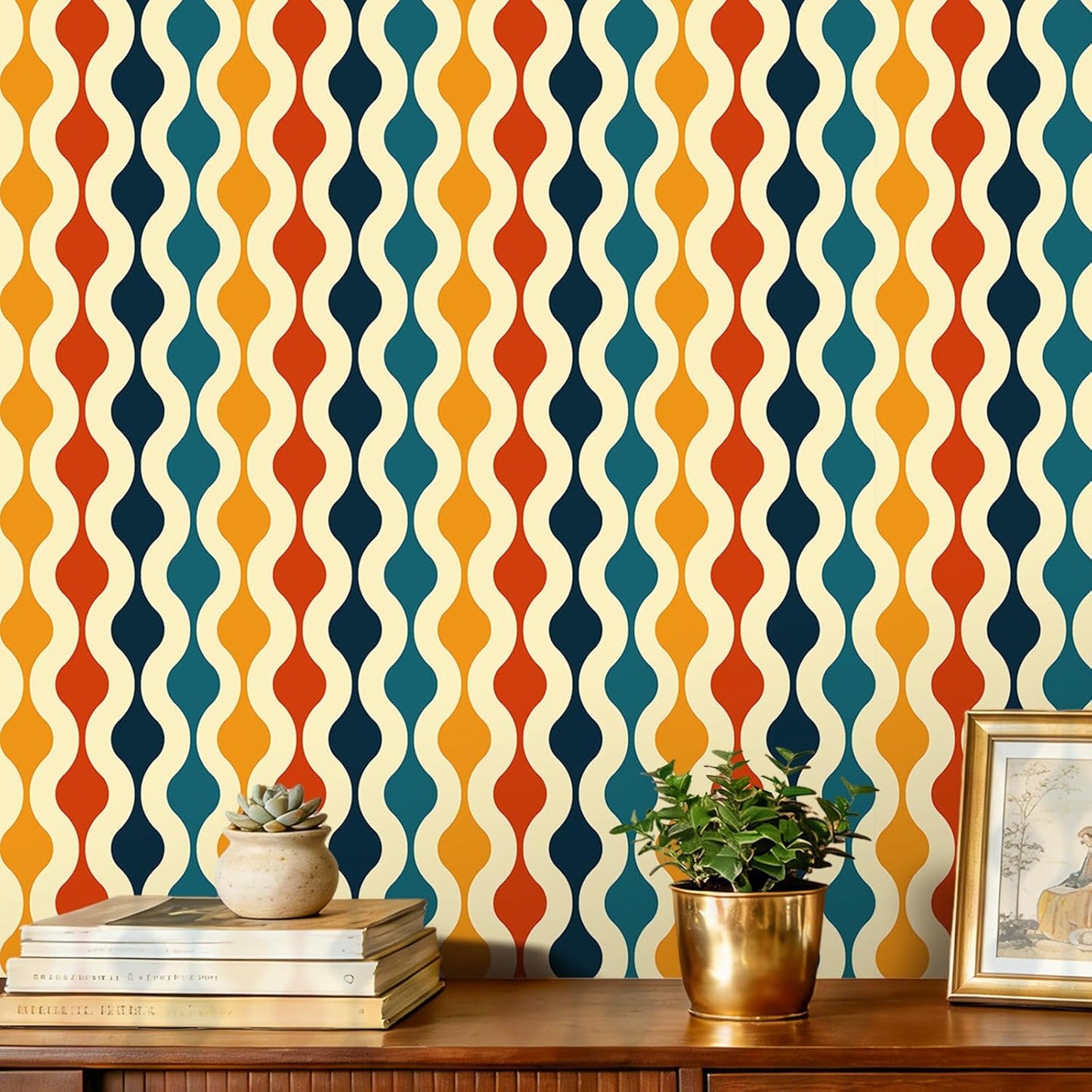 Papel tapiz moderno mediados siglo patrón geométrico 70s vinilo