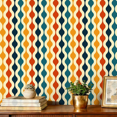 Papel tapiz moderno mediados siglo patrón geométrico 70s vinilo
