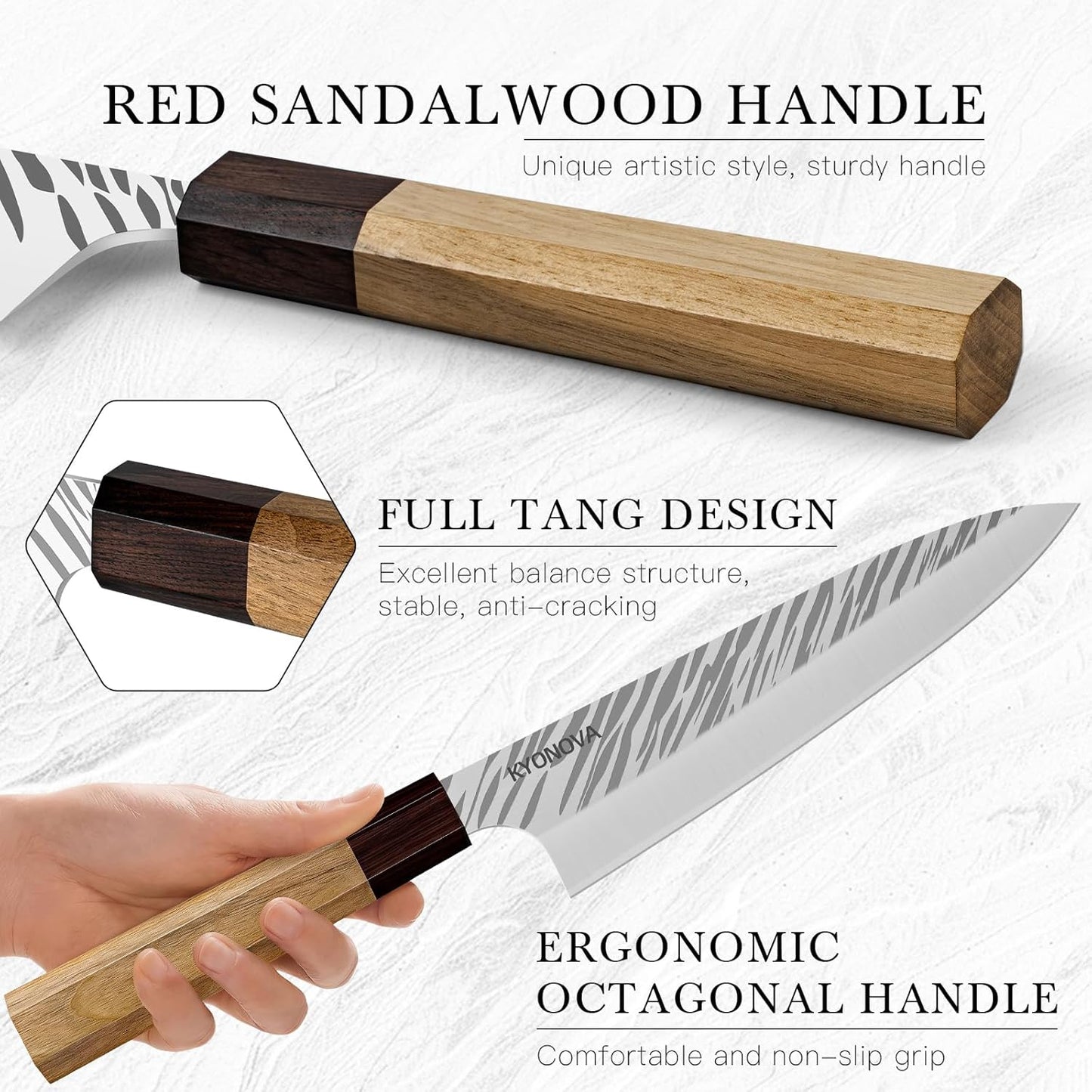 Cuchillo cocina acero VG10 mango roble 8pulg