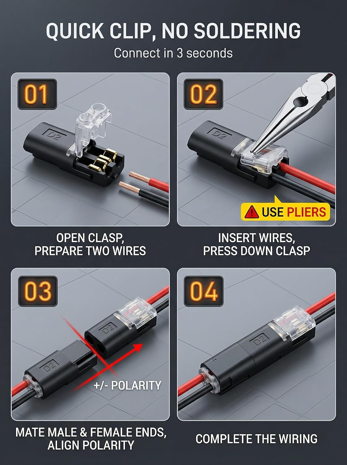 20 Pzas Conector enchufe doble cable bloqueo hebilla 18-22 AWG